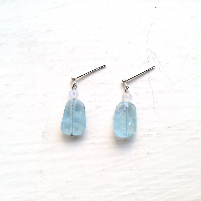 Aquamarine, Moonstone Earring - Earrings & Clip-ons - Gemstone 