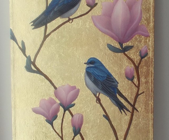 金箔画 枝に鳥 中国画 狭いキャンバス ツバメ - ショップ