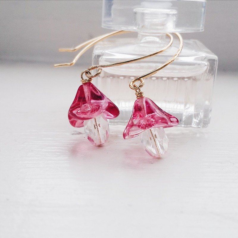 momolico 耳環 魔幻蘑菇 粉紅 可改夾式 - 耳環/耳夾 - 其他材質 粉紅色