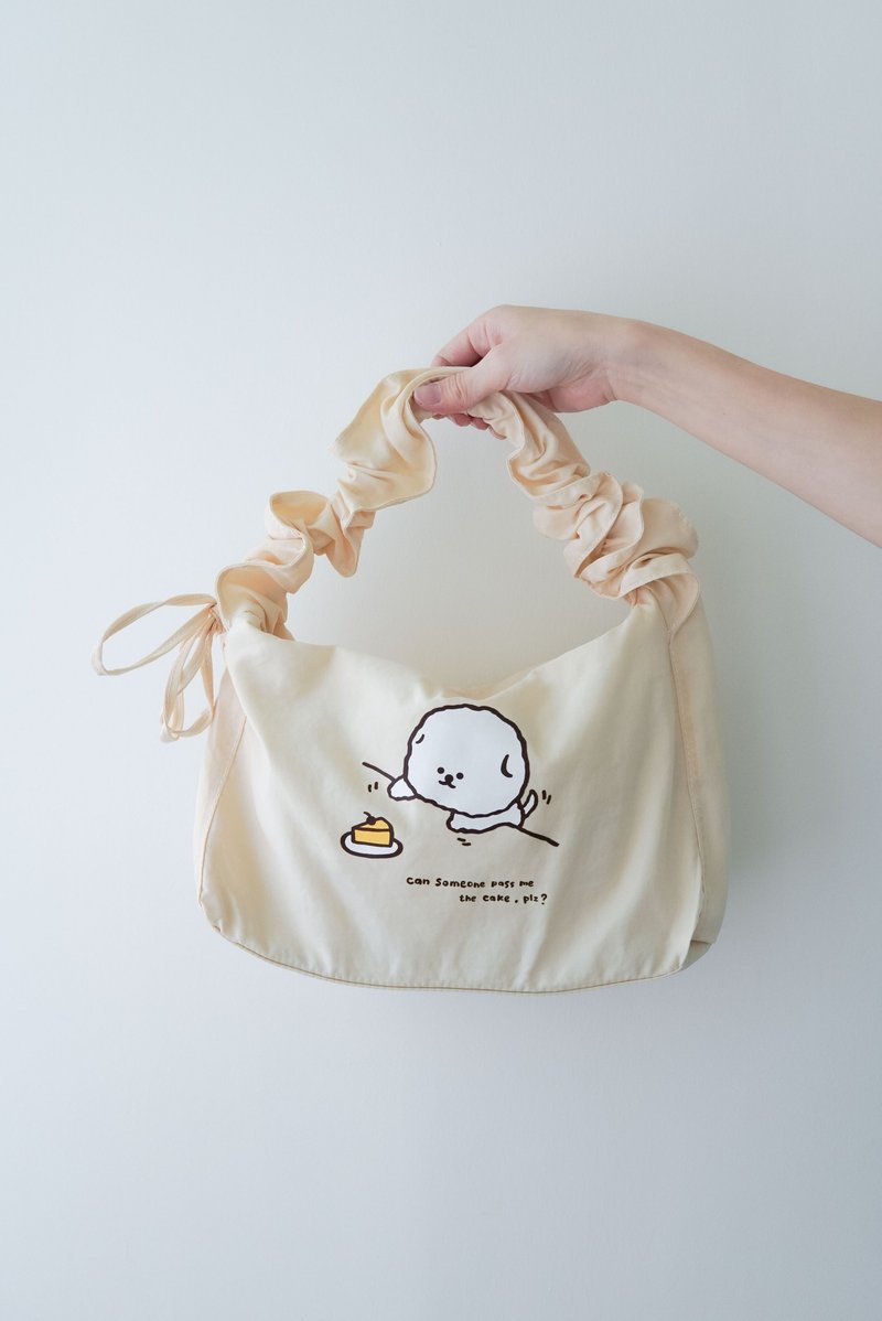 Lightweight nylon drawstring strap bag-dog A Mian wants to eat cake (cream rice) - กระเป๋าแมสเซนเจอร์ - ไนลอน ขาว