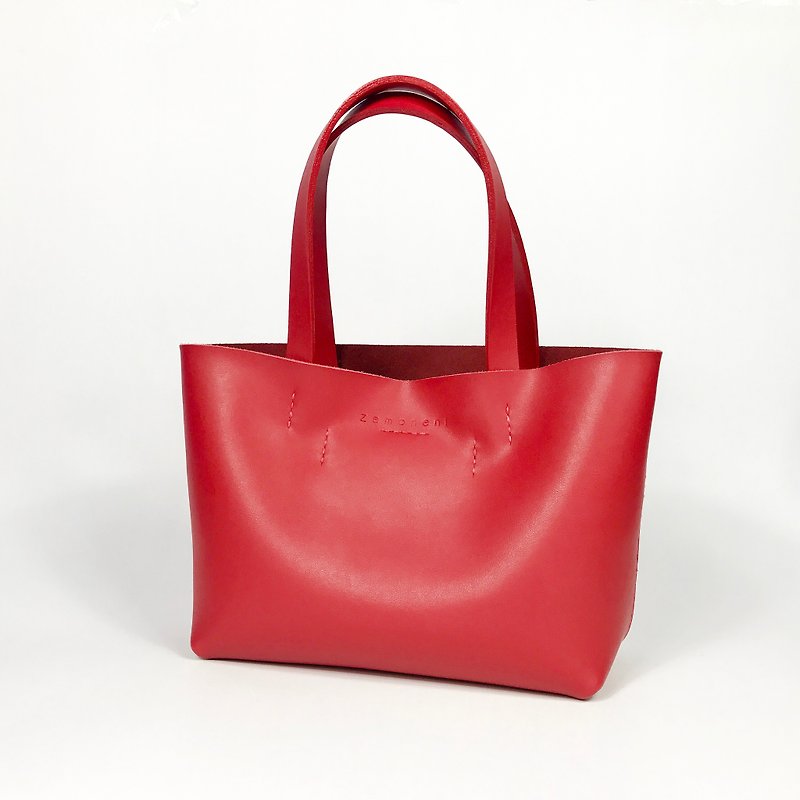 Zemoneni leather tote bag red color in S size - กระเป๋าถือ - หนังแท้ สีแดง