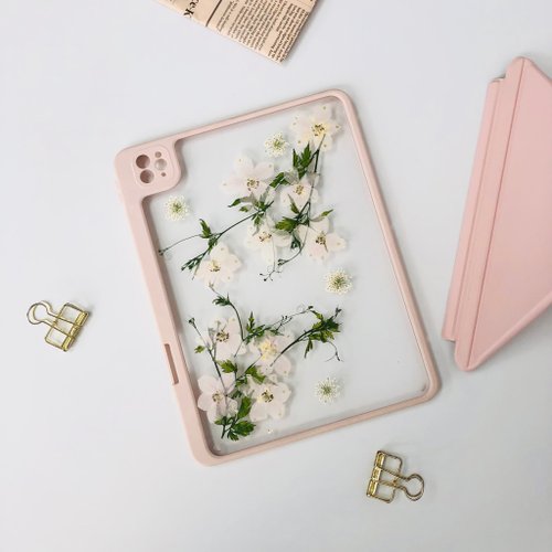 FeimeiPresents 白花綠枝手作押花iPad殼 iPad Air 11寸13寸 iPad Pro11寸13寸