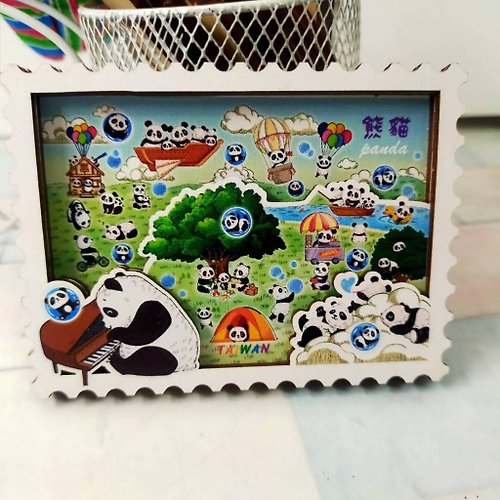 創翊家 熊貓 貓熊 手繪插畫冰箱貼 吸鐵 強力磁鐵 夜光冰箱貼