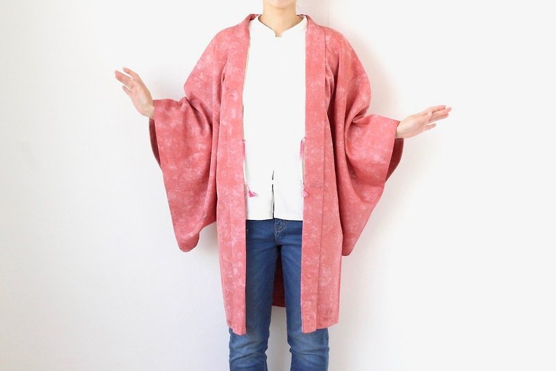 pink floral kimono, haori jacket, Japanese kimono, floral cardigan /3175 - 外套/大衣 - 絲．絹 粉紅色