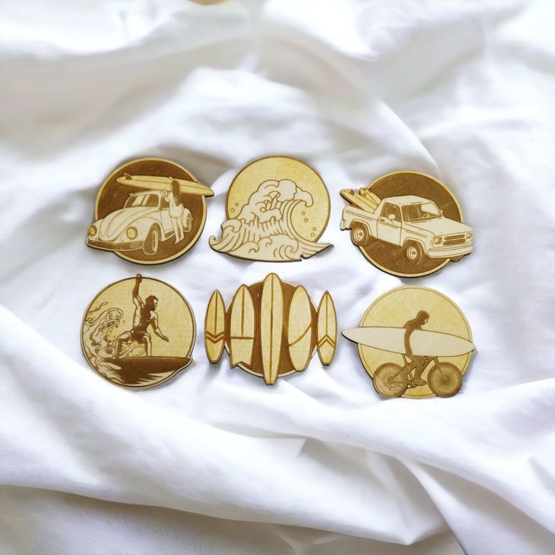 衝浪木質杯墊組 – 海灘與衝浪主題木製飲料杯墊 - 杯墊 - 木頭 