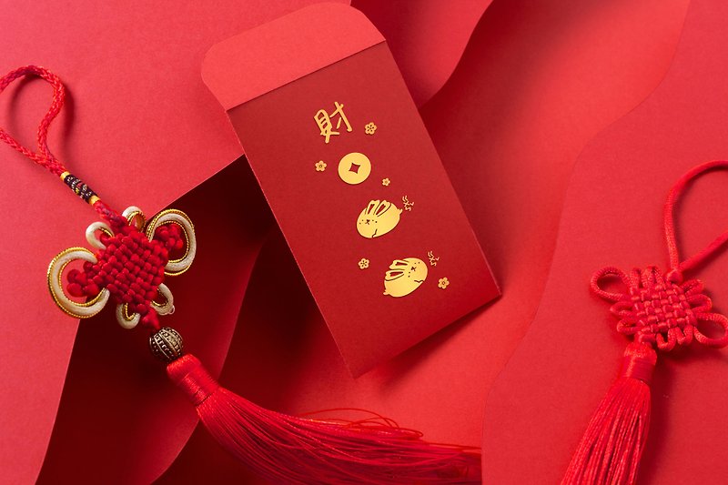 odorikoko踊の心 獨家設計 財源(圓)滾滾兔 燙金插畫紅包袋 - 紅包袋/春聯 - 紙 紅色