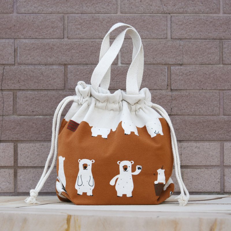 三合一肩背/斜背/手提束口水桶包 ~ 北極熊 (A94) - 側背包/斜背包 - 棉．麻 咖啡色