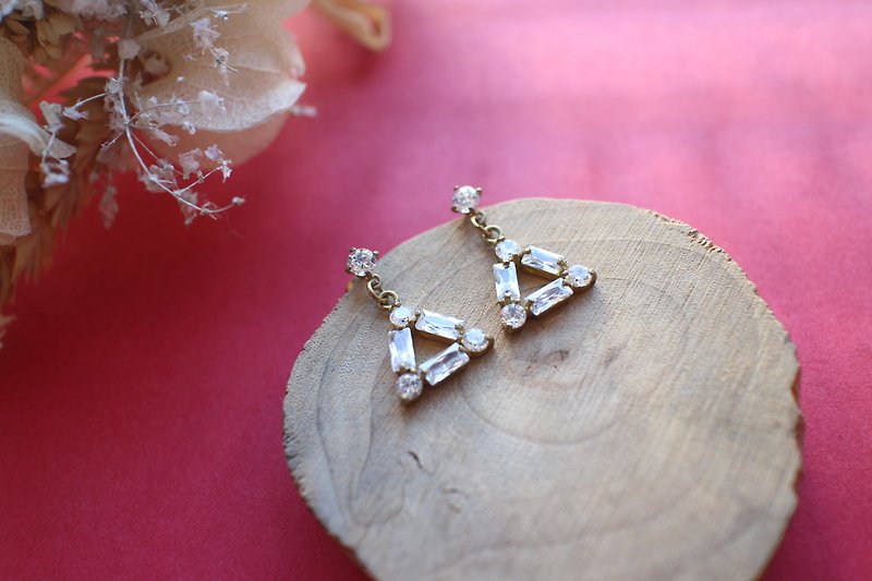 Shining season-Brass zircon earrings - Earrings & Clip-ons - Copper & Brass Gold