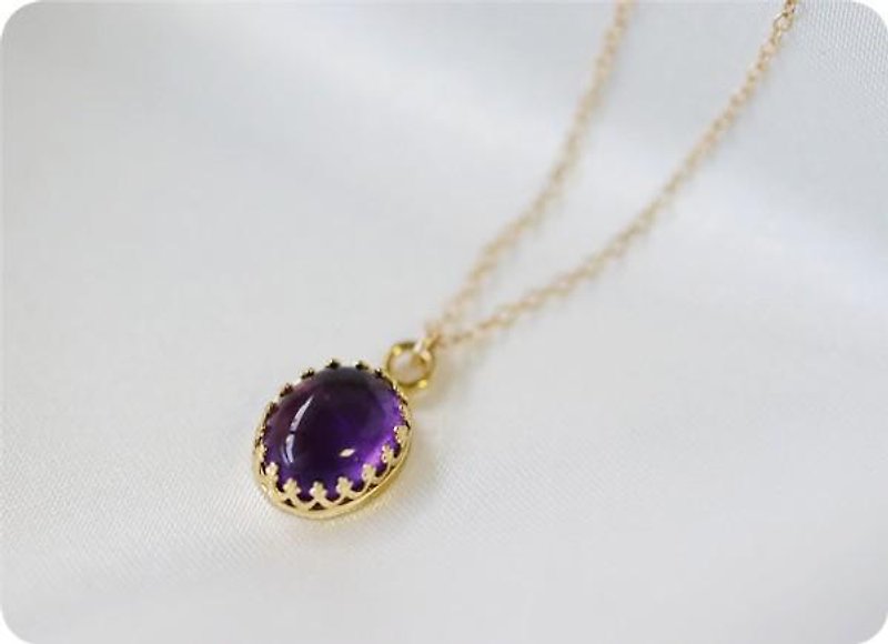 Natural amethyst bezel necklace February birthstone - Necklaces - Gemstone Purple
