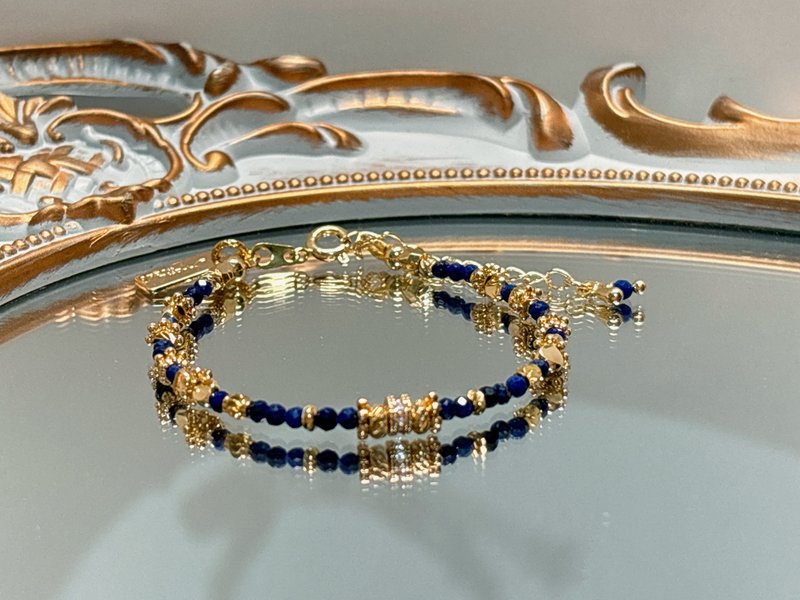 [Customized] Customized thin chain l lapis lazuli bracelet l 14k gold-filled accessories - Bracelets - Jade Blue