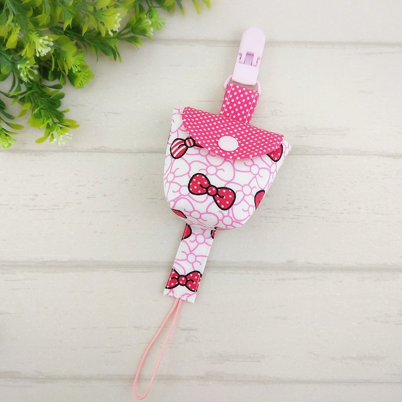 Candy bow. Pacifier storage bag + pacifier chain set (up to 40 embroidery name) - ขวดนม/จุกนม - ผ้าฝ้าย/ผ้าลินิน สึชมพู