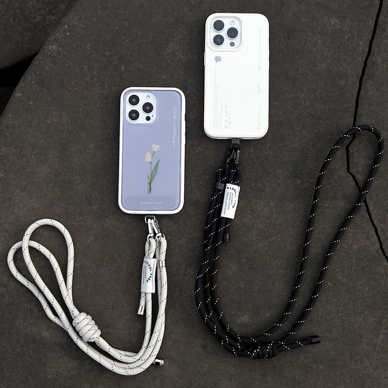 【Rope Cross - Lanyard】手機掛繩 含墊片 黑/灰 二色 - 手機配件 - 尼龍 灰色