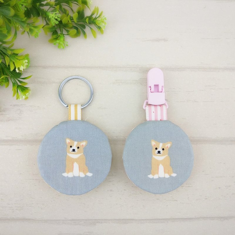 Cute Corgi-2 colors are available. Round peace charm bag (name can be embroidered) - Omamori - Cotton & Hemp Yellow