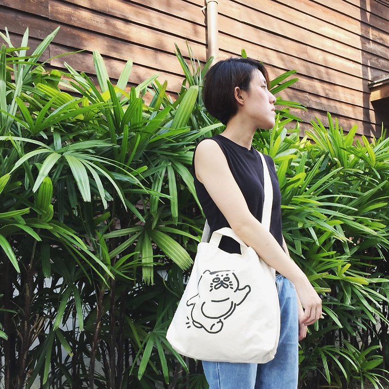 Dual-use large canvas bag - running Goro - กระเป๋าแมสเซนเจอร์ - ผ้าฝ้าย/ผ้าลินิน ขาว