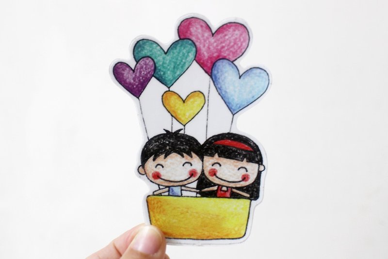Waterproof sticker (large)_male and female hot air balloon - Stickers - Waterproof Material 