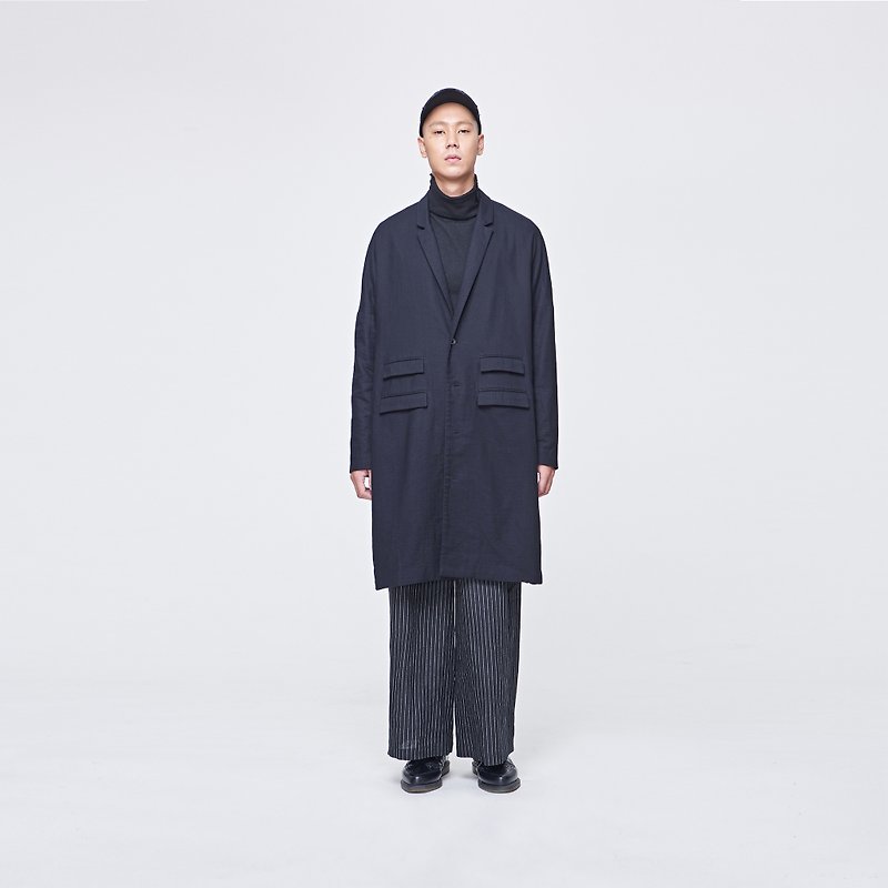 TRAN - Double Pocket Suit Coat - Men's Coats & Jackets - Cotton & Hemp Black