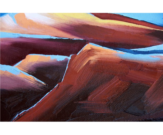 ヒマラヤの絵画 夕日の山々 オリジナルアート 風景画 ネパール