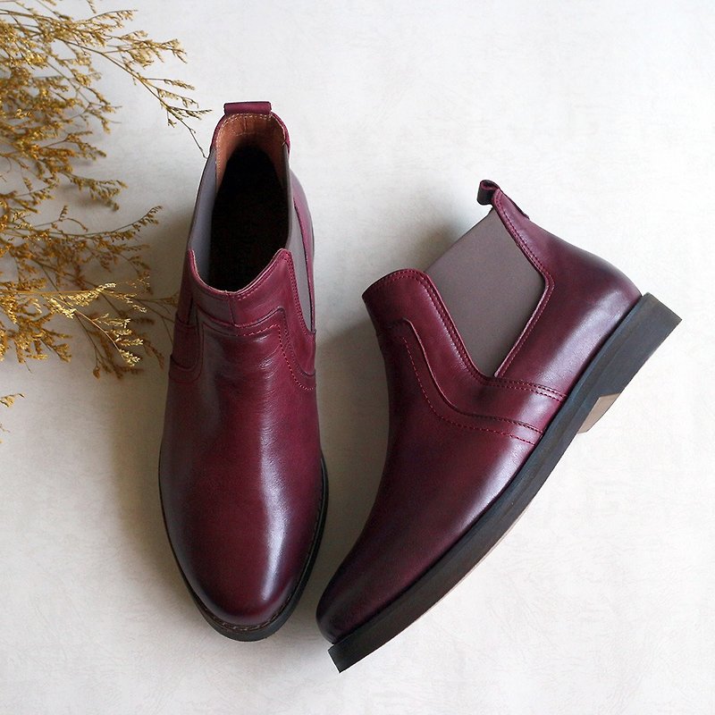【Northern Forest】Chelsea booties - Wine red - Women's Booties - Genuine Leather Red