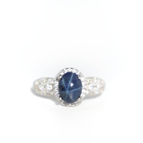 roseandmarry Natural Star Blue Sapphire Ring Silver 925 Resizeable Ring