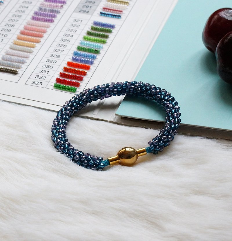 Kumihimo手織日本玻璃珠 KTS-06 ( Handbraided Kumihimo Seed Beads Bracelet ) - 手鍊/手鐲 - 玻璃 藍色