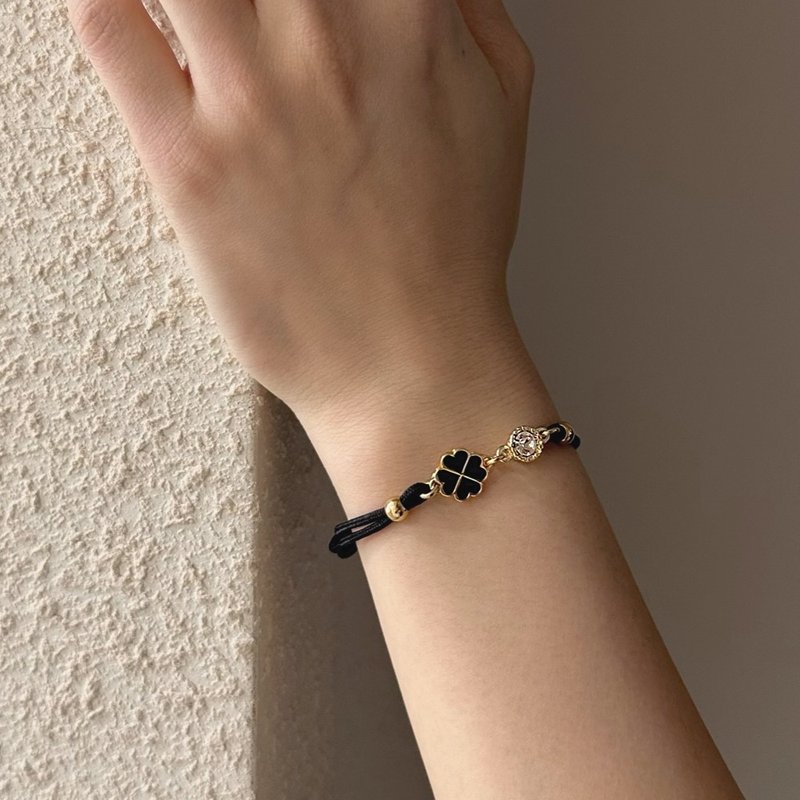 Birthstone Clover Knot Bracelet (4Colors) - 手鍊/手環 - 繡線 黑色