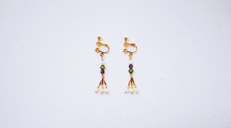 Collection - Earrings - hit color crystal beads freshwater pearl tassel earrings - Earrings & Clip-ons - Other Metals Multicolor