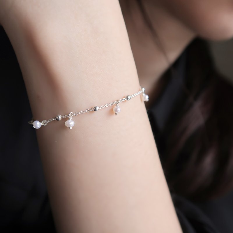 925 sterling silver dot galaxy pearl bead engraving bracelet free gift packaging - สร้อยข้อมือ - เงินแท้ ขาว