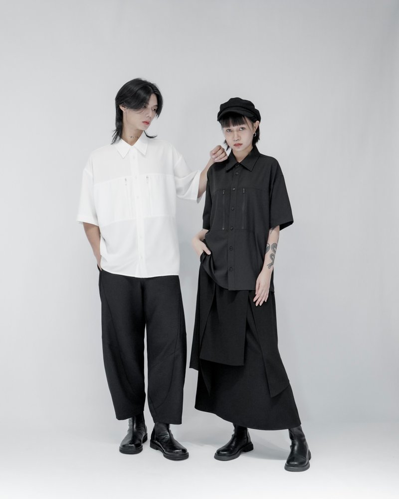MUKK DESIGN 拉鍊口袋襯衫-白 - 男襯衫/休閒襯衫 - 聚酯纖維 白色