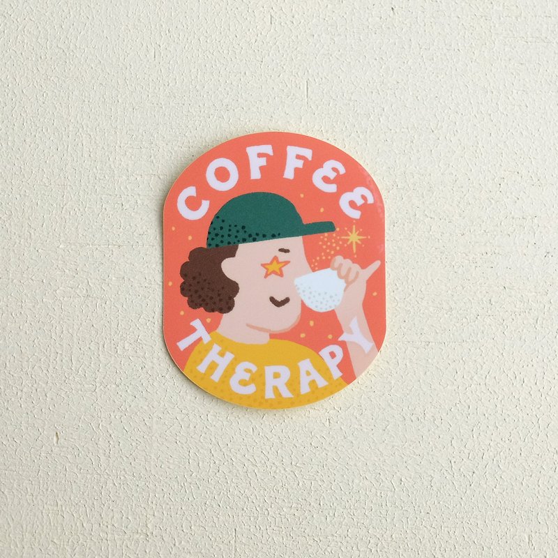 COFFEE THERAPY Sticker - สติกเกอร์ - วัสดุกันนำ้ สีส้ม