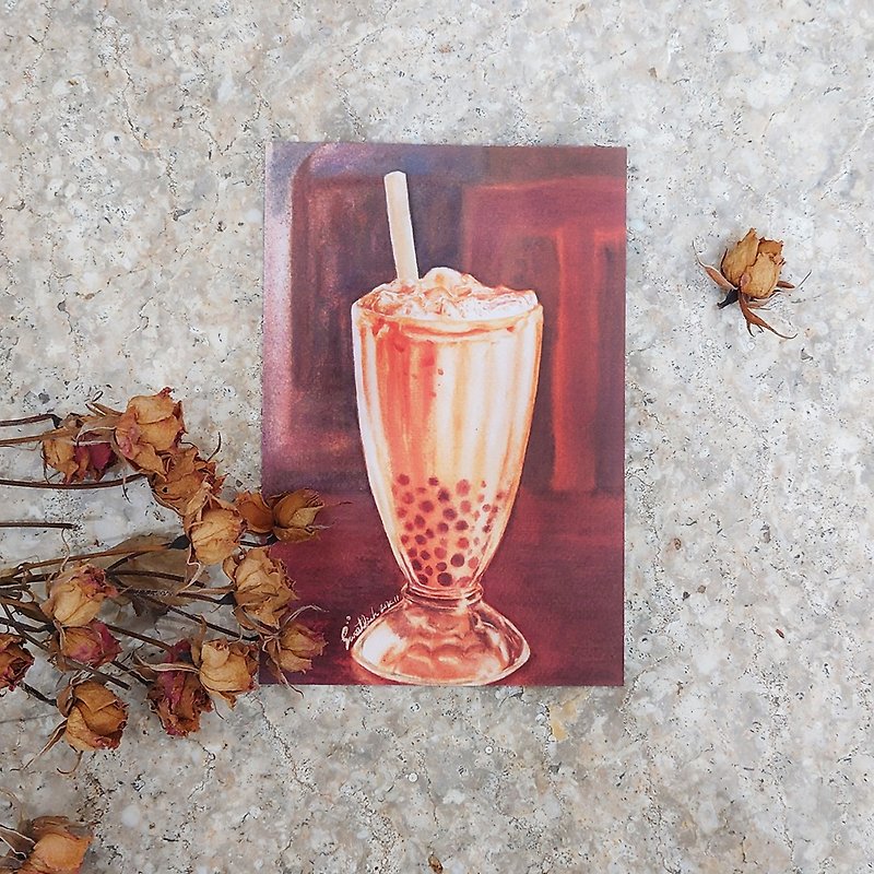 Bubble tea－postcard/ food postcard/ food card/ food illustration - Cards & Postcards - Paper Brown