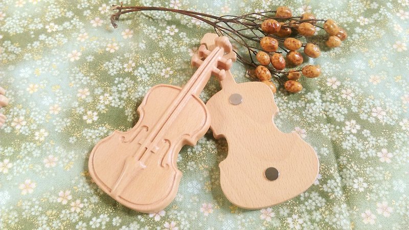 原木木作大提琴磁鐵 - 磁石貼/磁鐵 - 木頭 咖啡色