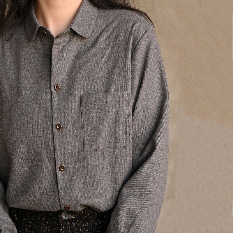 Chestnut Atelier | Independent Design Cocoa Flannel Cotton Basic Shirt for Layering, Commuting, and Everyday Wear - Women's Shirts - Cotton & Hemp Brown