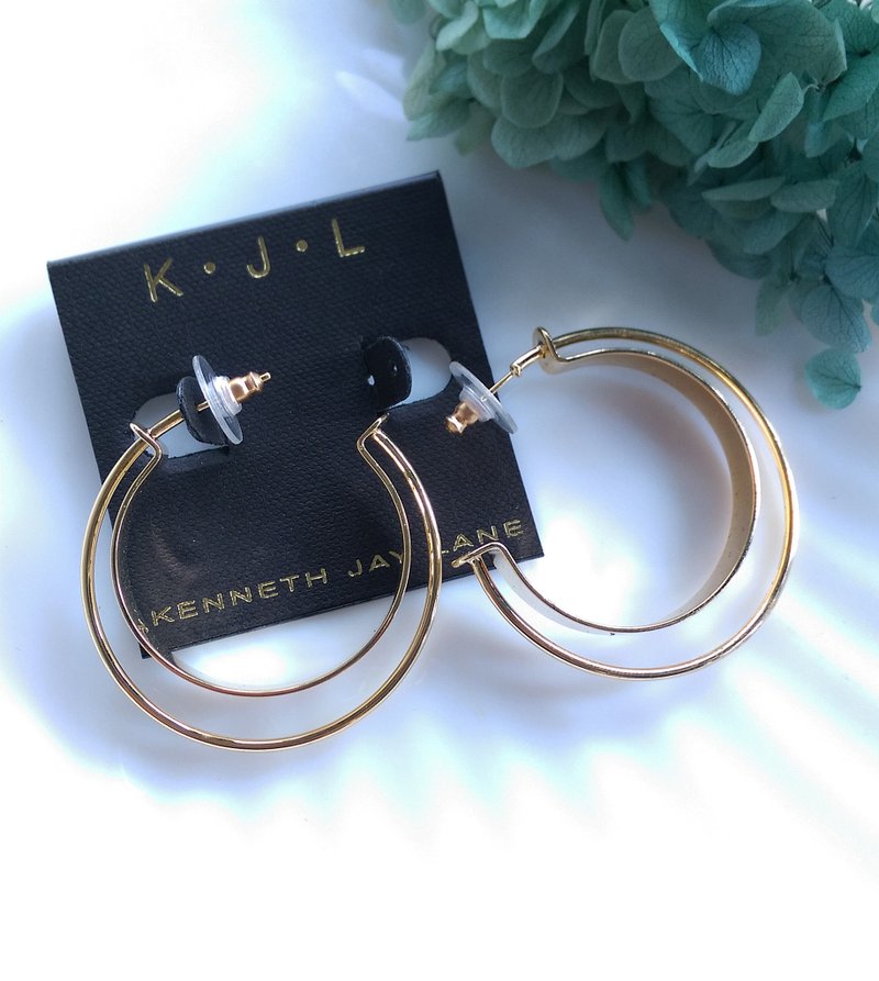 Vintage Jewelry 西洋古董飾品 KJL 金色調 大 C 圈  針式耳環 - 耳環/耳夾/耳骨夾 - 其他金屬 透明