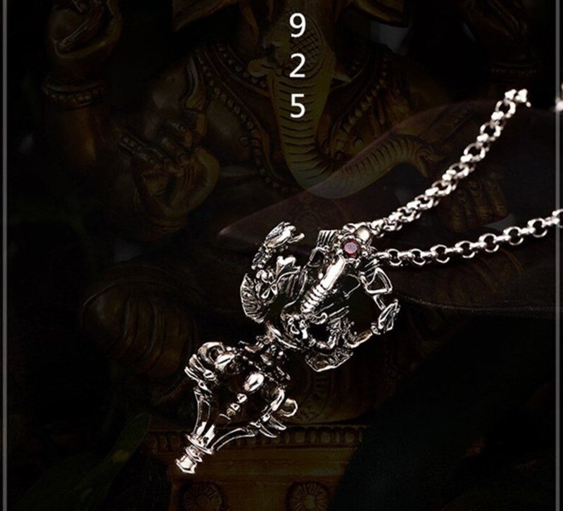 Real 925 Sterling Silver Thai Men Religious Elephant God Necklace - 長項鍊 - 純銀 銀色