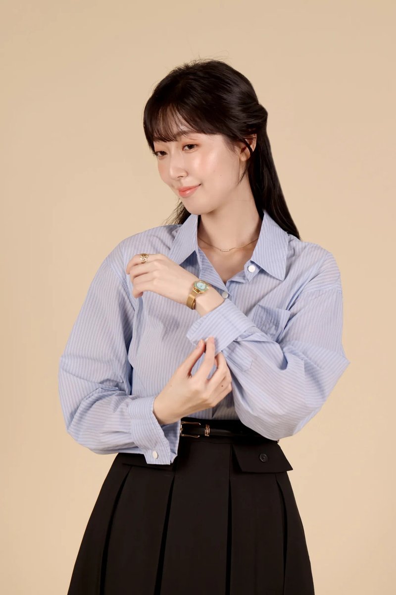 知性儷人 純棉豎條紋襯衫—知性藍 - 女襯衫 - 棉．麻 藍色