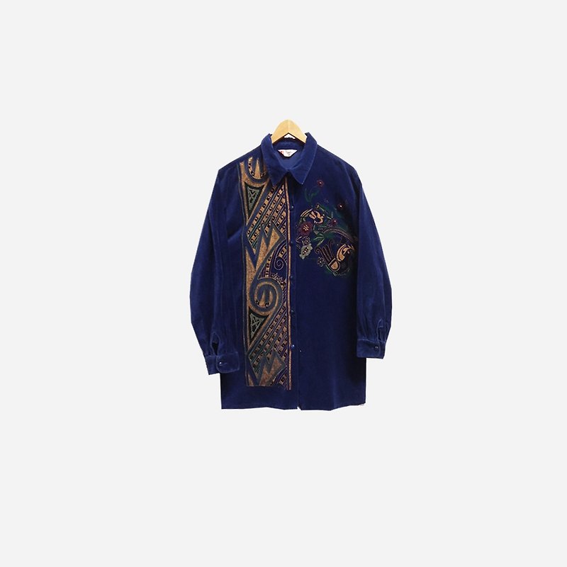 Dislocated Vintage / Suede Totem Shirt no.459 vintage - เสื้อเชิ้ตผู้หญิง - วัสดุอื่นๆ สีน้ำเงิน