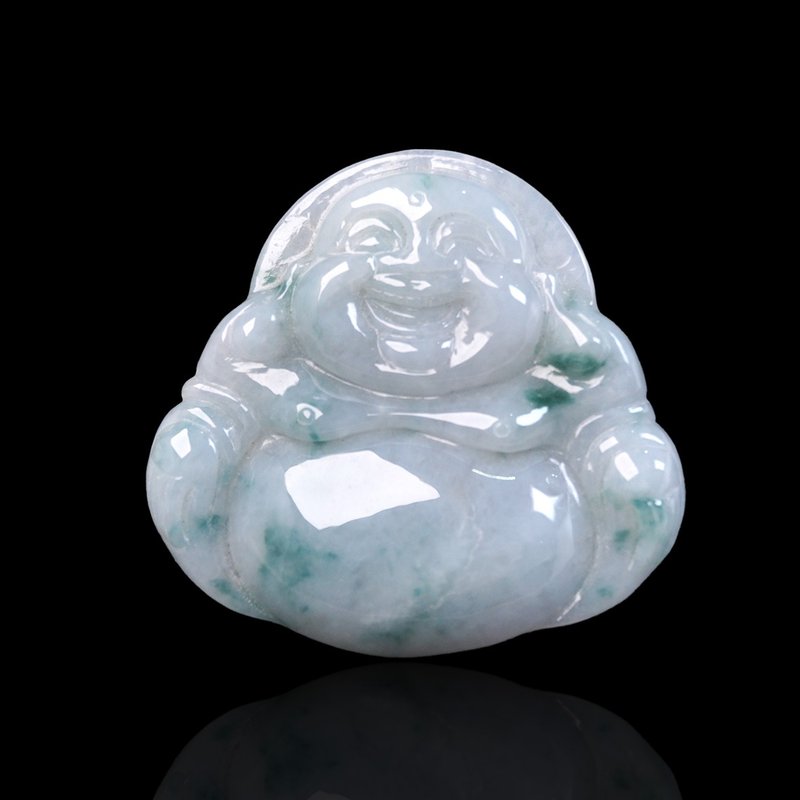 Floating Blue Flower Jadeite Maitreya Buddha Necklace | Stone| Natural Burmese Jade Jade A Grade | Gift - Necklaces - Jade Multicolor