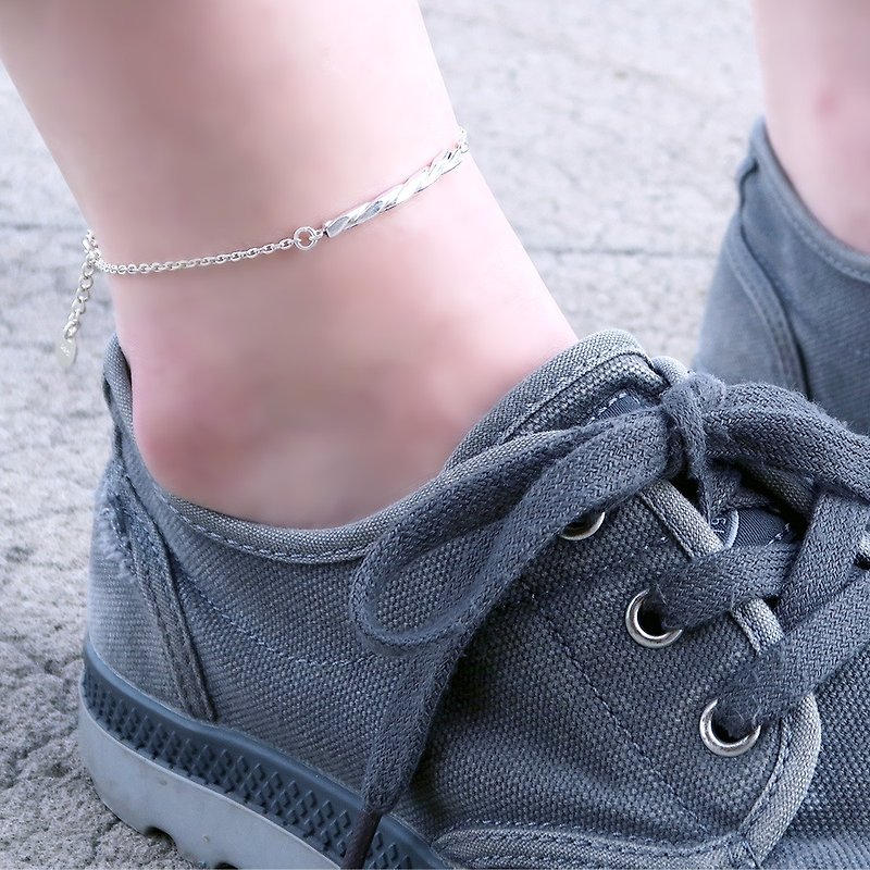 Square lattice twist anklet (silver and white)-925 sterling silver anklet - กำไลข้อเท้า - เงินแท้ สีเงิน