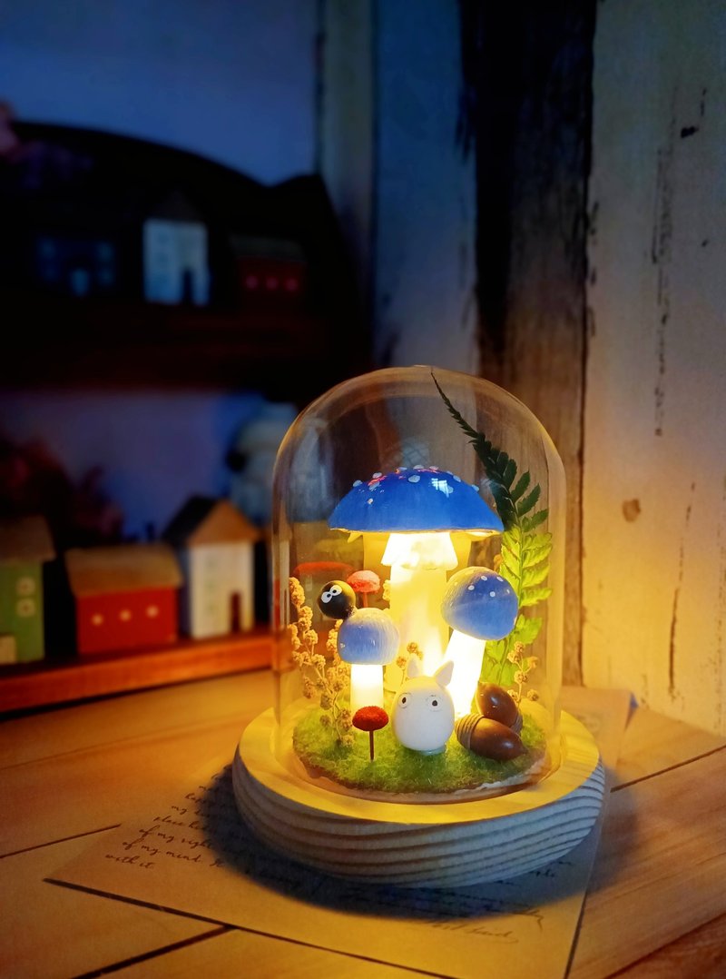 Blue Mushroom Glass Shade Night Light Gift Mushroom Lamp - ของวางตกแต่ง - พืช/ดอกไม้ 