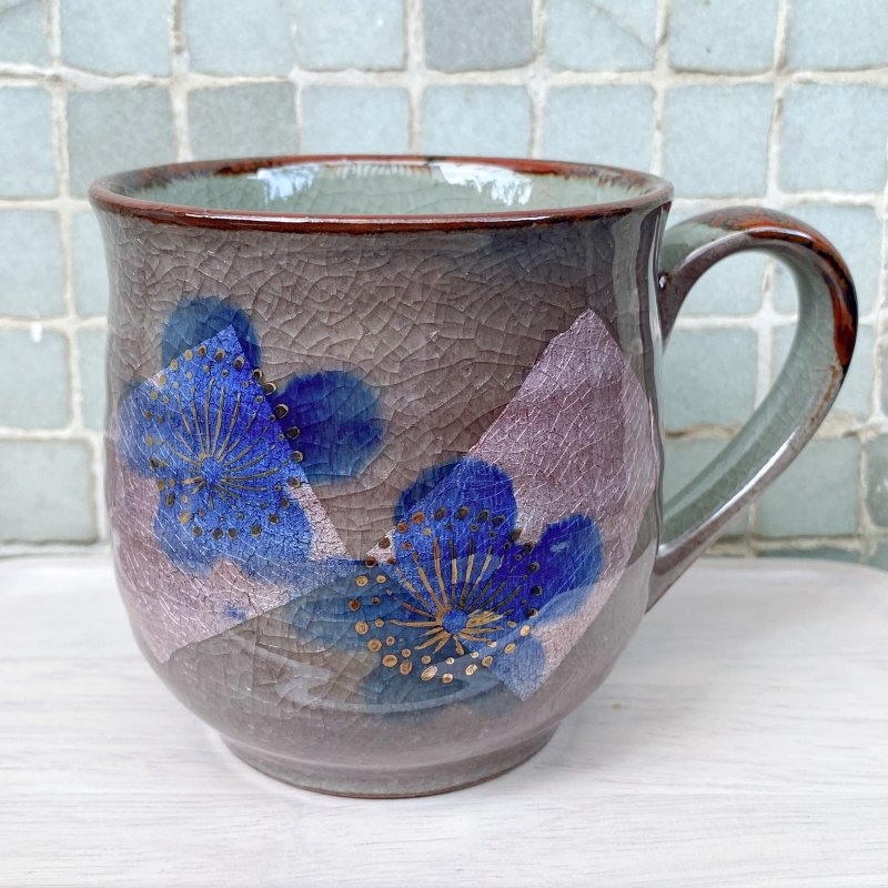 【九谷燒銀彩金梅馬克杯】2色 - 咖啡杯/馬克杯 - 陶 