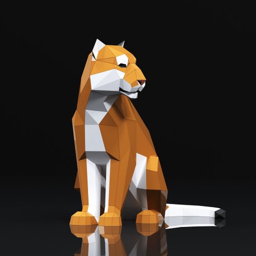 gurko Papercraft Sitting Tiger With Head Turned, Pdf, Gurko, Pepakura, Template, 3D