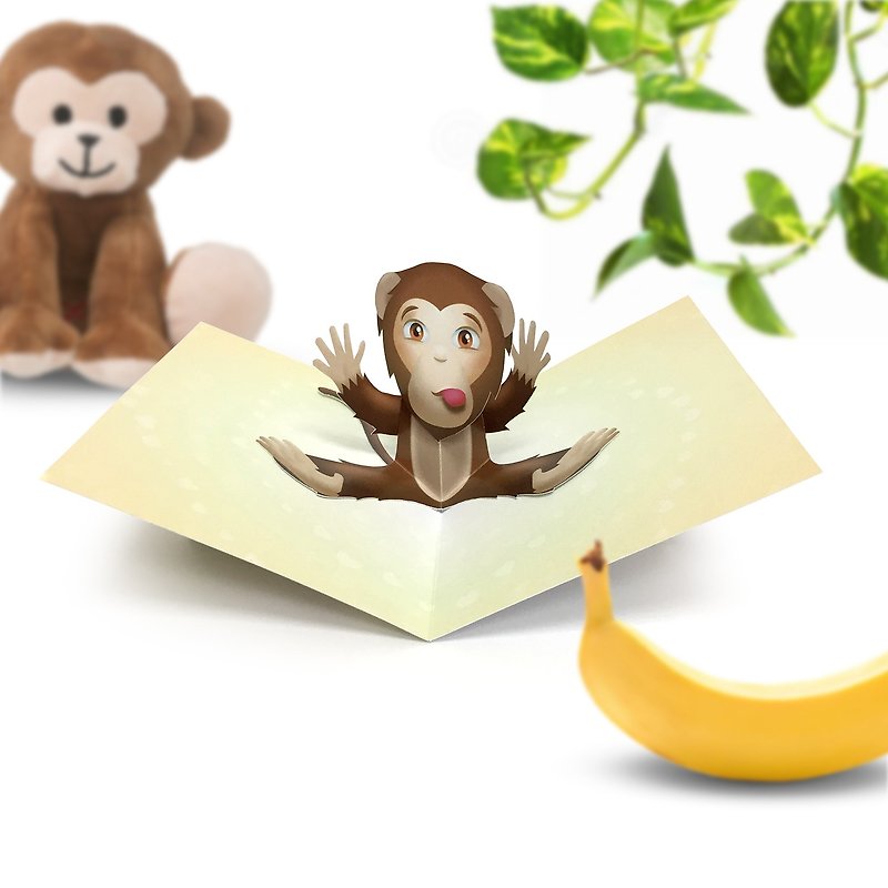 Monkey Birthday Card | Monkey Pop Up Card | Monkey Baby Shower Card | Monkey - การ์ด/โปสการ์ด - กระดาษ 