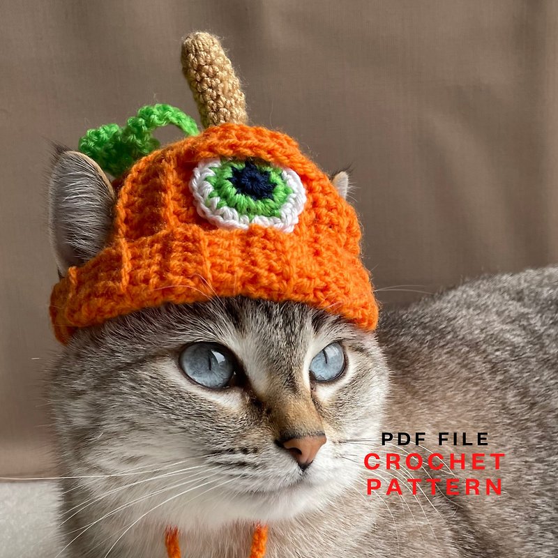 猫の帽子、かぎ針編みのパターン、猫のビーニー帽子、かわいい猫の帽子、かぎ針編みのビーニー帽子 - 洋服・帽子 - その他の素材 