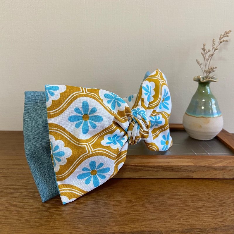 Double-tied headband/yellow tile-lake blue - Headbands - Cotton & Hemp Yellow