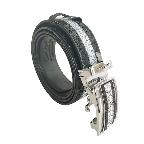 galaxyshop Men's Belt 1.5 Genuine Thorn Stingray Leather Belt Auto Lock Buckle Black White