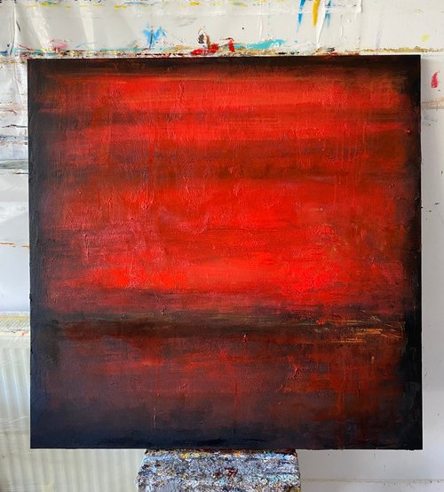 オリジナルの抽象画 赤と黒のキャンバスアート モダンミニマリスト