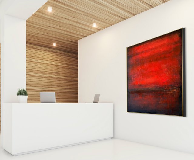 オリジナルの抽象画 赤と黒のキャンバスアート モダンミニマリスト