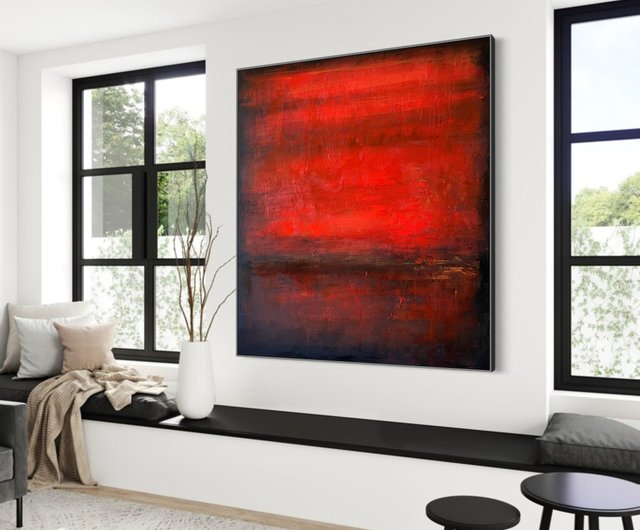 オリジナルの抽象画 赤と黒のキャンバスアート モダンミニマリスト