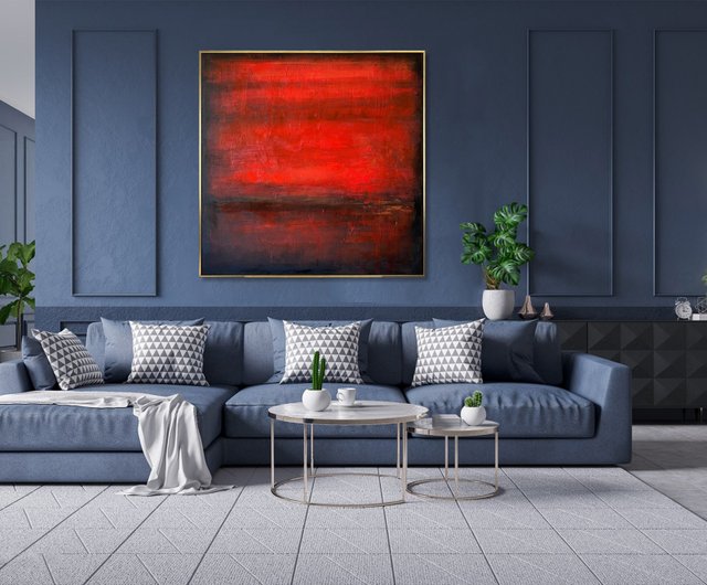 オリジナルの抽象画 赤と黒のキャンバスアート モダンミニマリスト