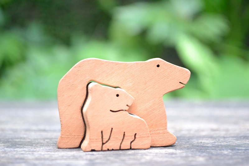 A polar bear mother with her baby out for food. handmade wood - Items for Display - Wood 